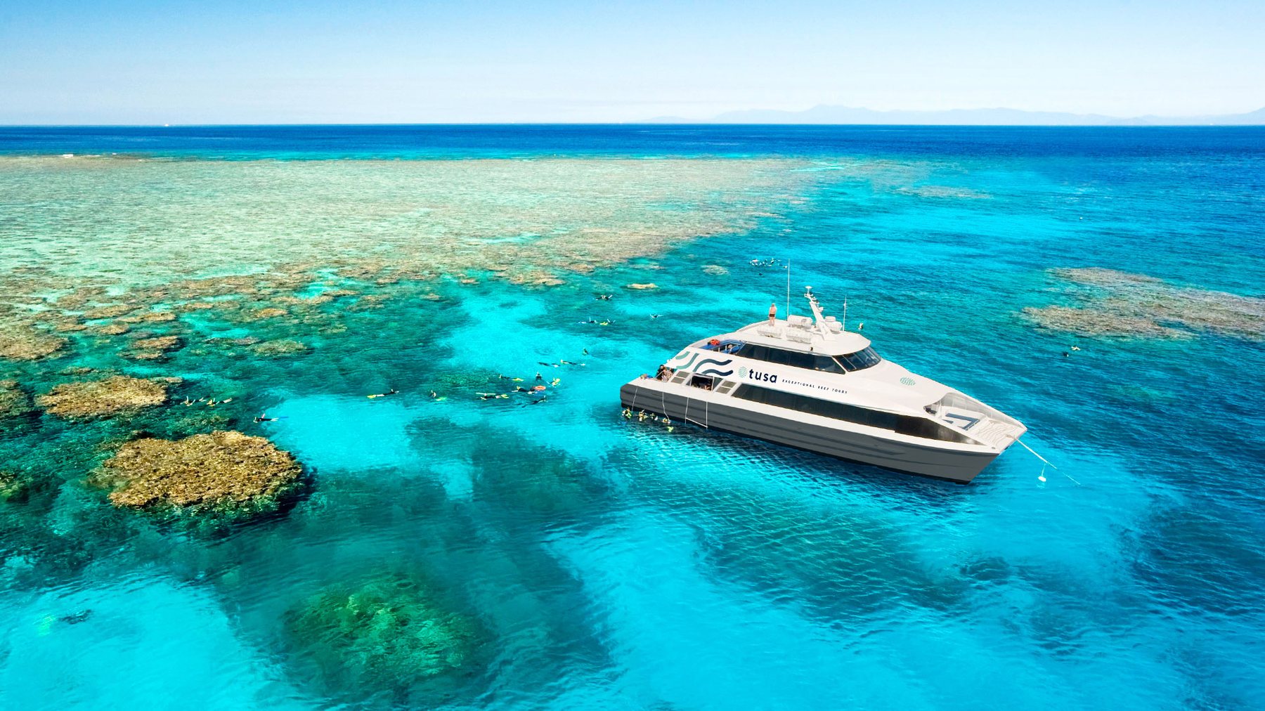 The Tusa vessel moored on the edge of the outer reef