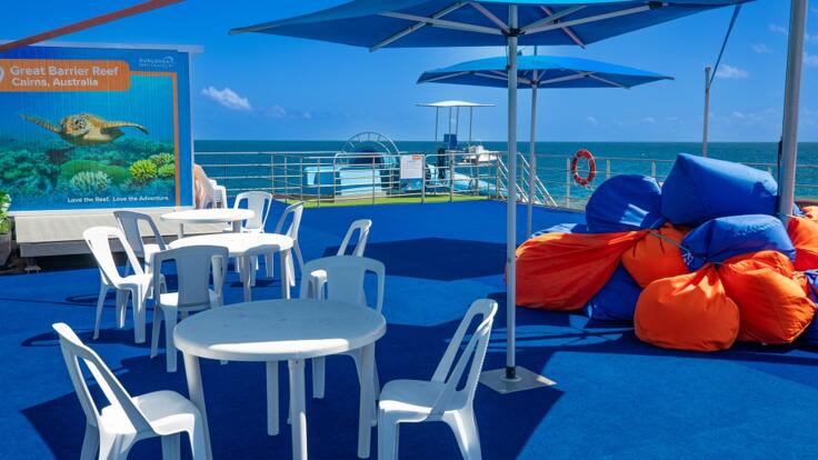 Pontoon deck with umbrellas