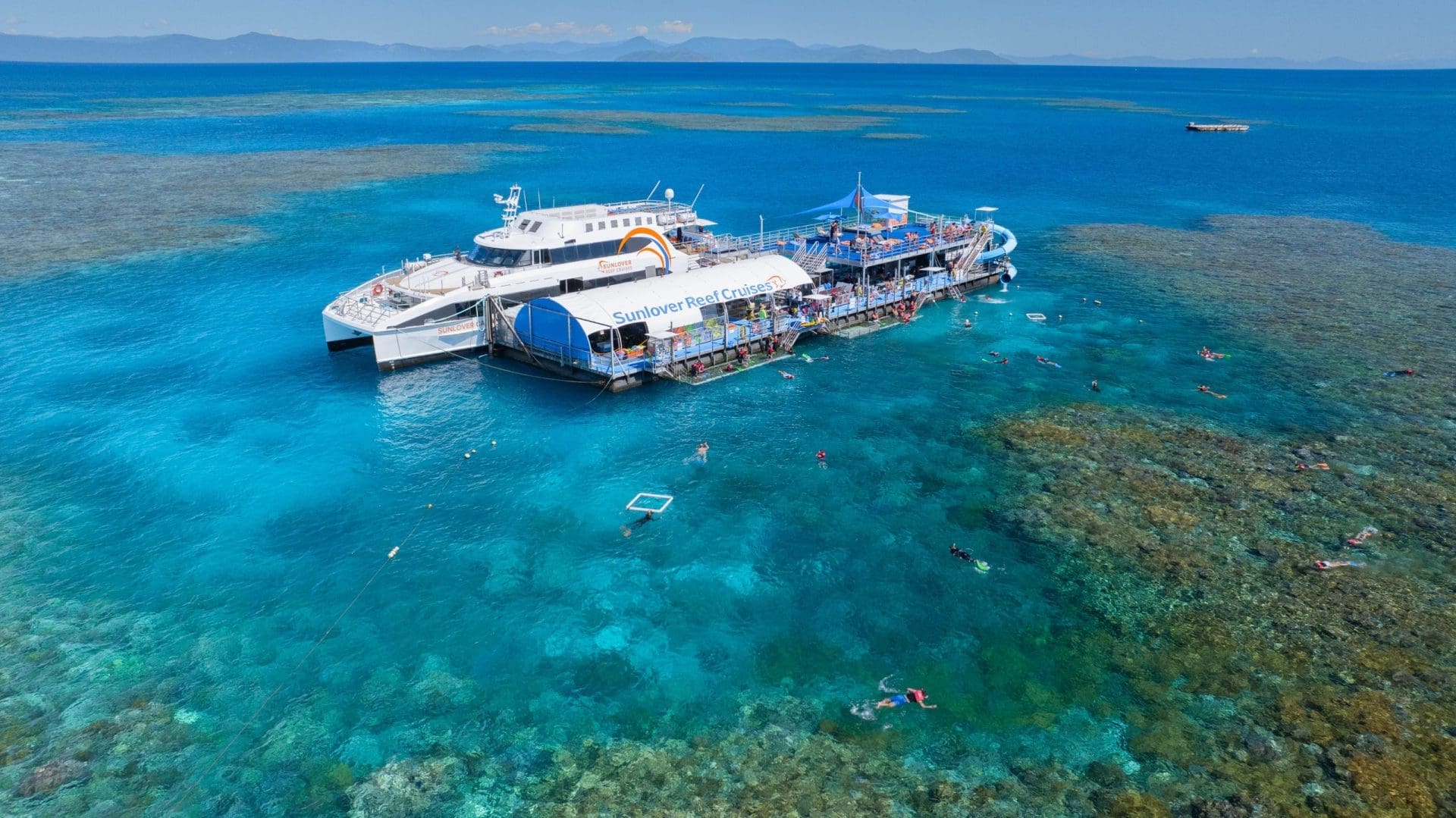 Drone view, boat and pontoon