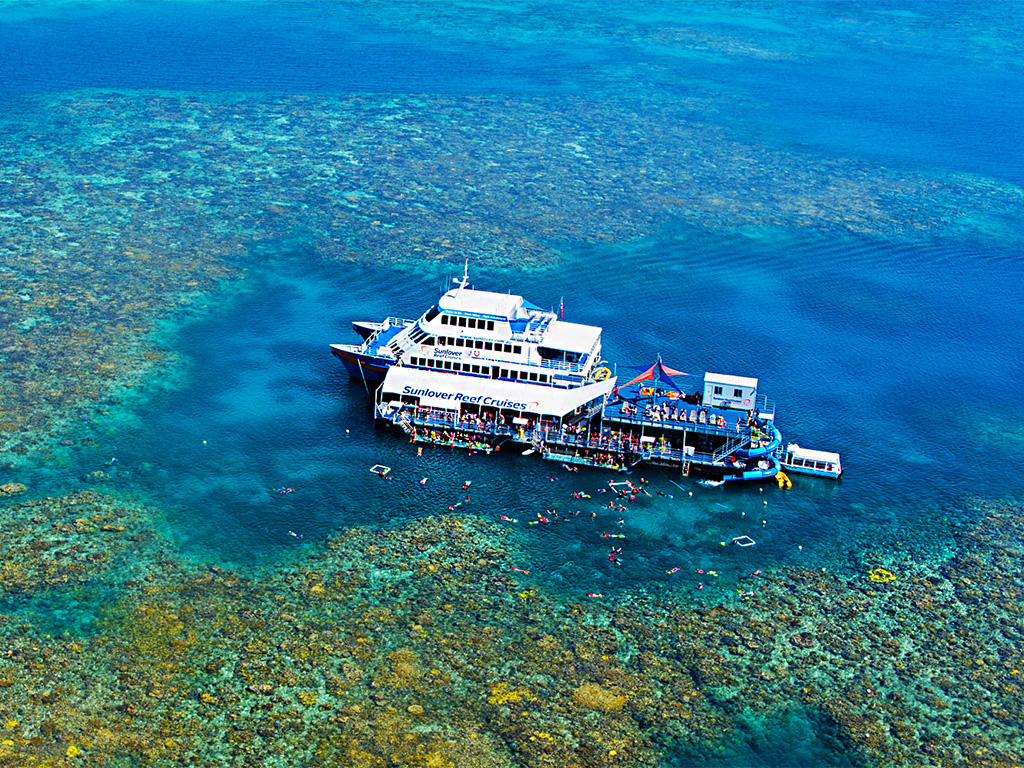 Aerial view, boat and pontoon