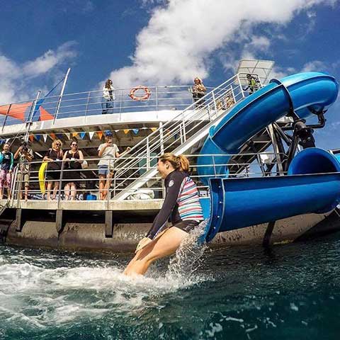 Person sliding into ocean