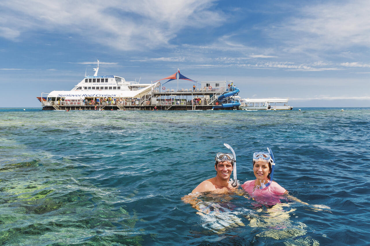 Snorkellers at Moore Reef pontoon