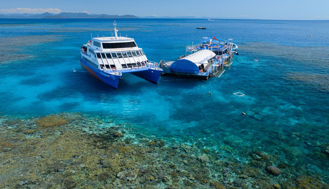 Boat and pontoon from above